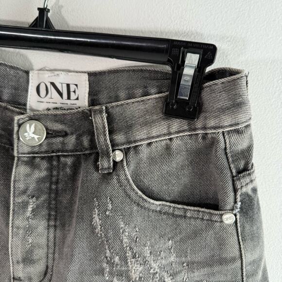 One Teaspoon Hawks Gray Black Distressed High Rise Relaxed Denim Shorts 26 - Picture 4 of 9